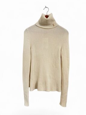 Saint Laurent Cream Ribbed Turtleneck Sweater